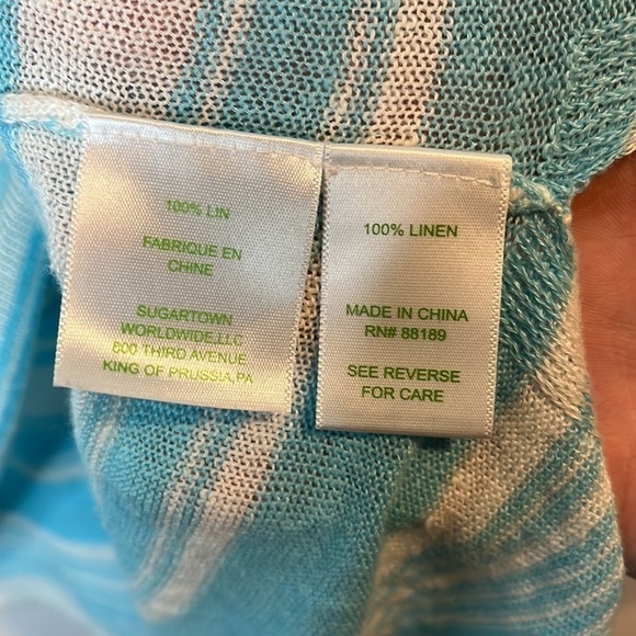 Lilly Pulitzer 100% Linen Alana Sweater in Coconut Row Stripes Aqua Blue Small - Picture 8 of 9